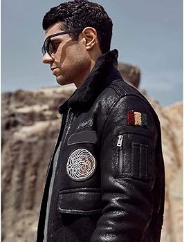 Denny&Dora New Mens Sheepskin Shearling Jacket Flight Jacket Black